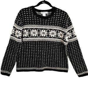 Christina Nordic Sweater Size M Black Ivory Scandinavian Wool Blend Cropped